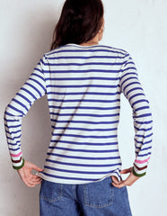 Olivia Long Sleeve Breton - Kingfisher Blue, Multi Cuff