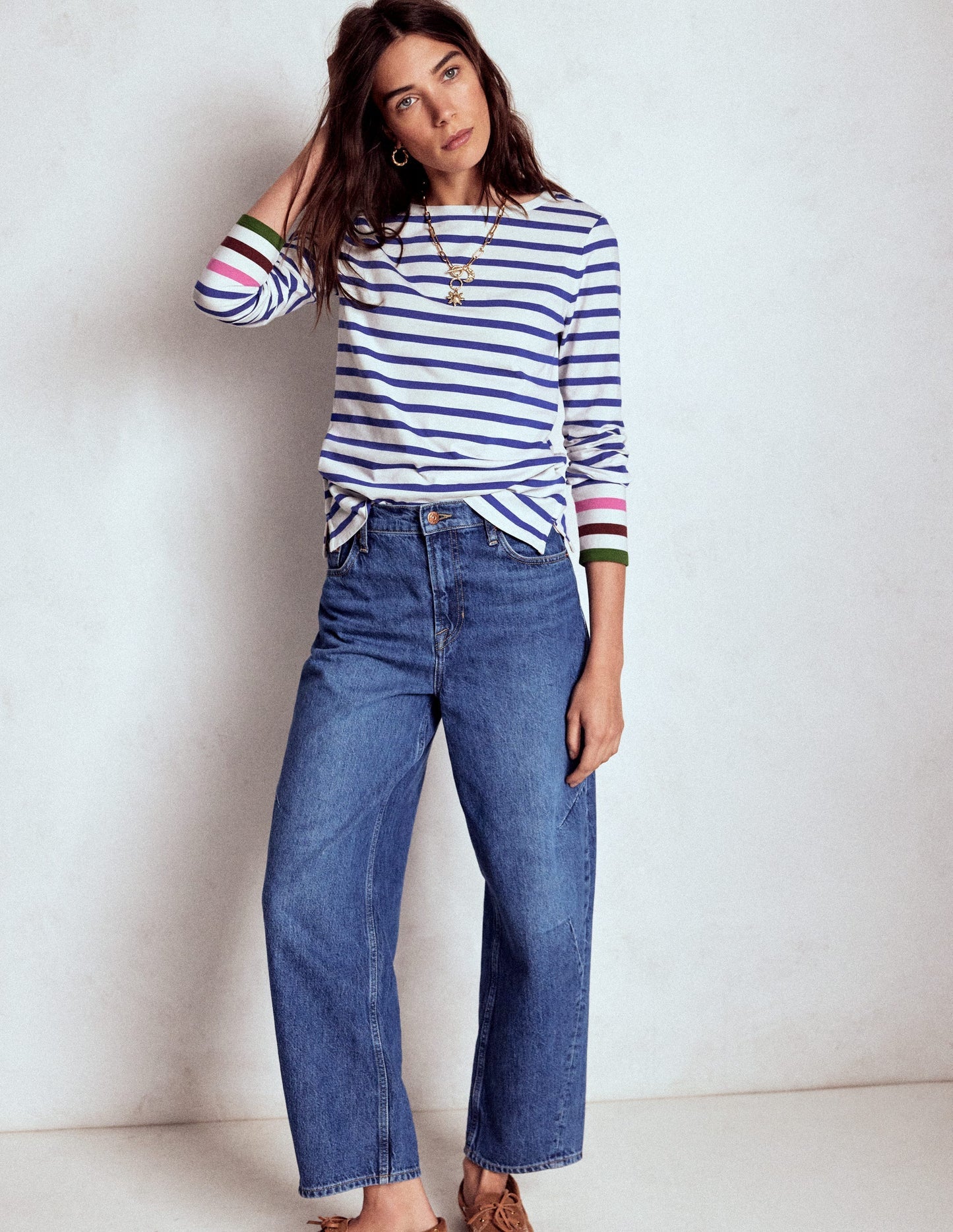 Olivia Long Sleeve Breton - Kingfisher Blue, Multi Cuff