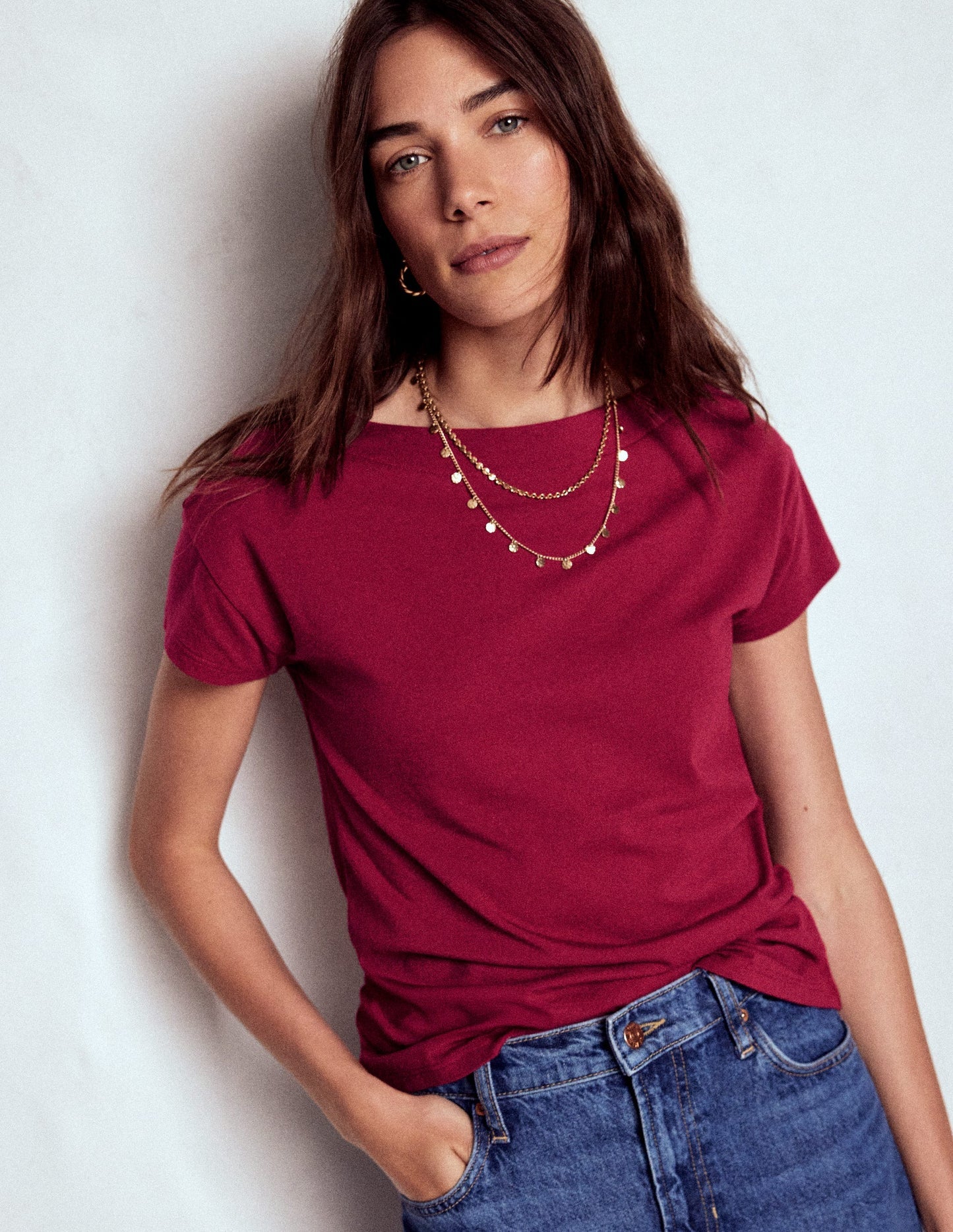 Supersoft Boat Neck T-shirt - Burgundy Red