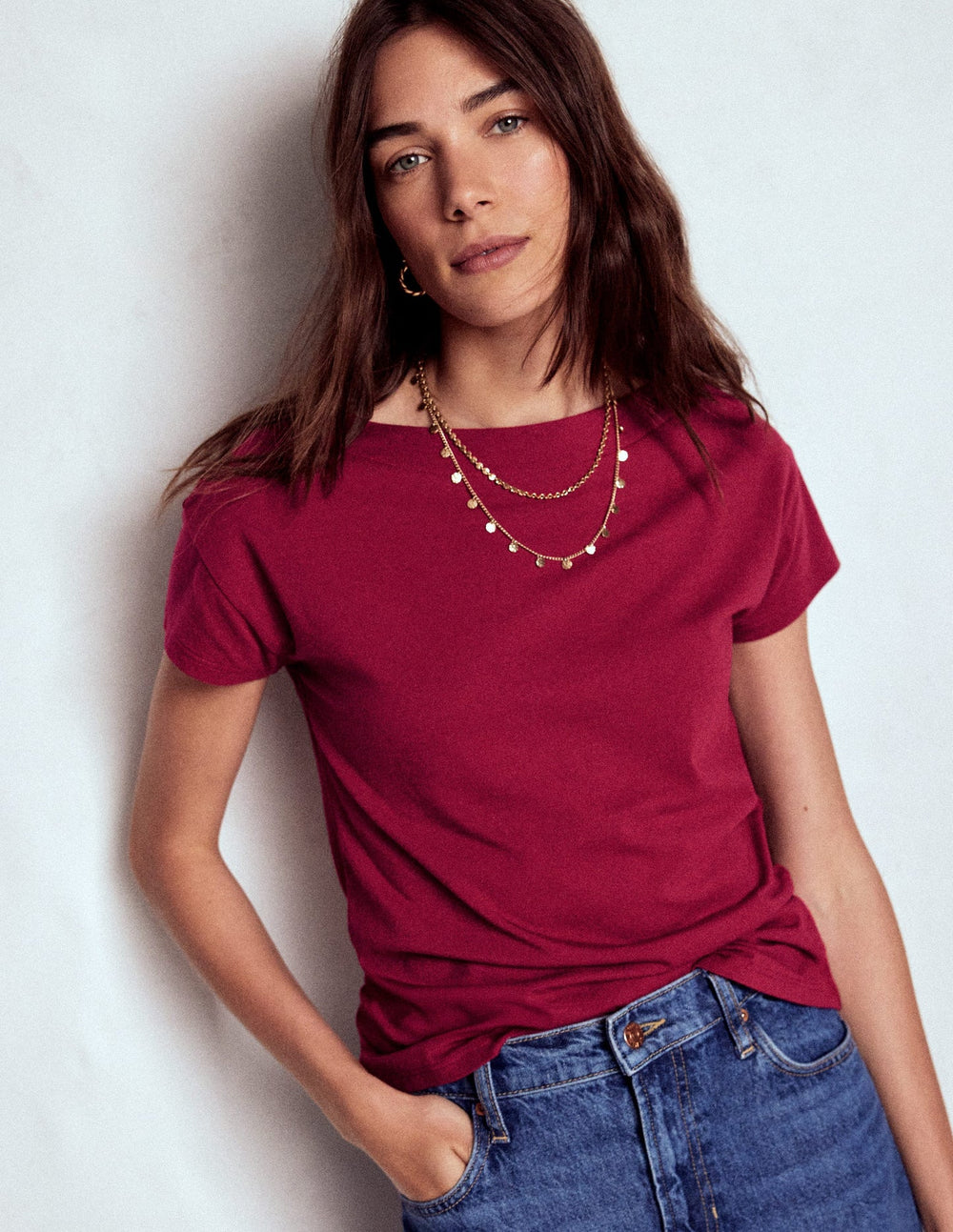 Supersoft Boat Neck T-shirt - Burgundy Red