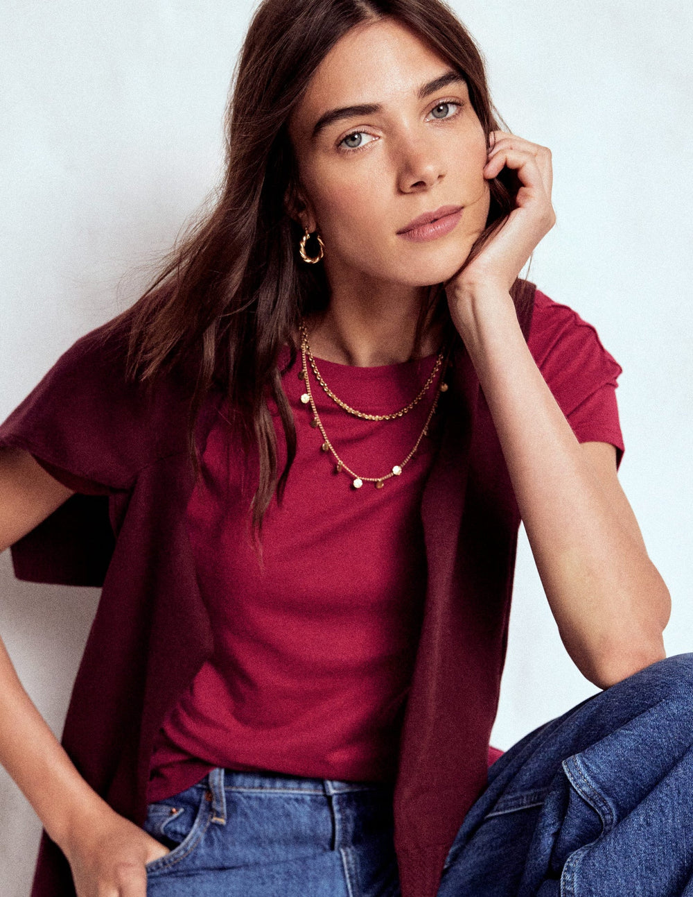 Supersoft Boat Neck T-shirt - Burgundy Red