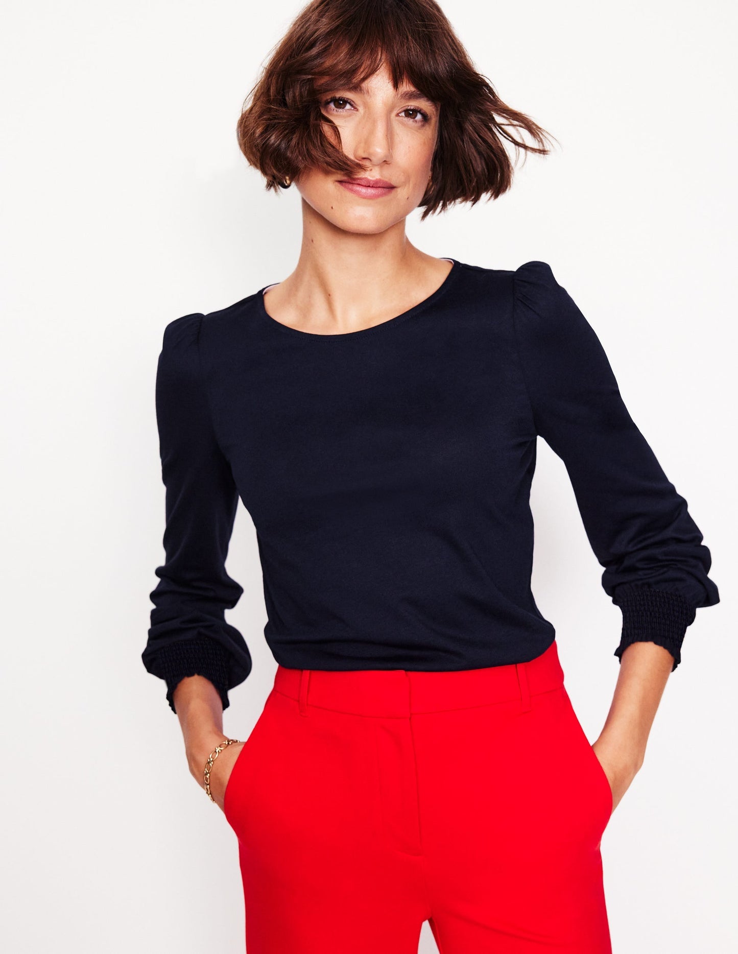 Smocked Cuff Supersoft Top - Navy