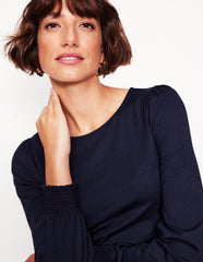 Smocked Cuff Supersoft Top - Navy