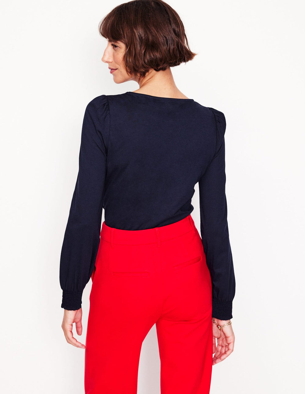 Smocked Cuff Supersoft Top - Navy