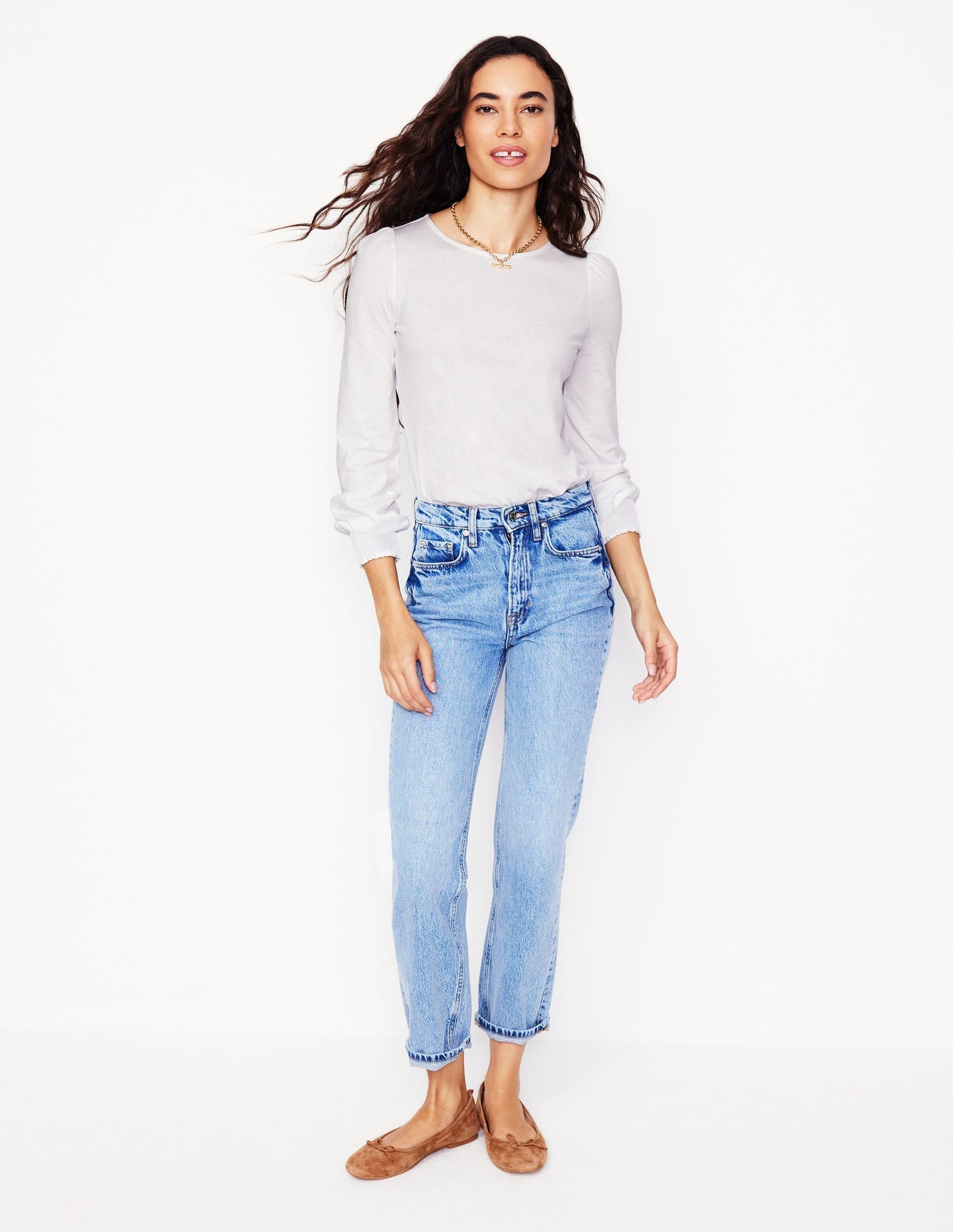 Smocked Cuff Supersoft Top - White
