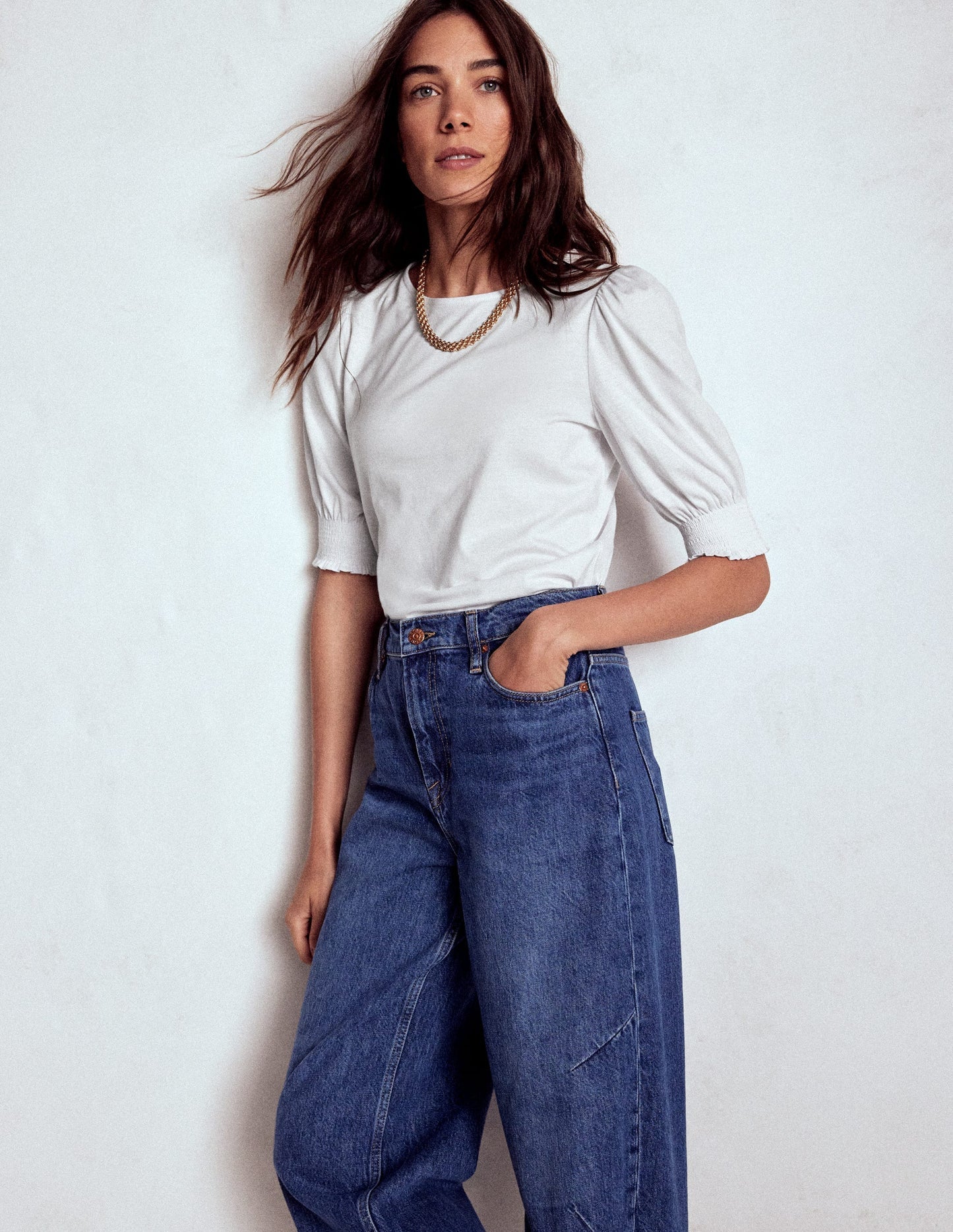 Short Sleeve Smocked Cuff Top - White
