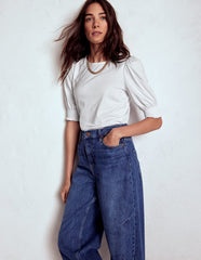 Short Sleeve Smocked Cuff Top - White