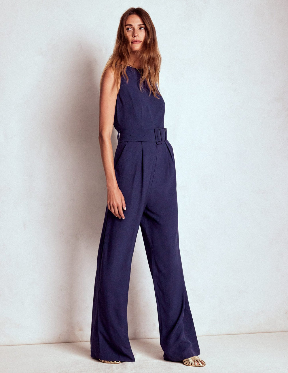 Gwen Slash Neck Jumpsuit - Navy