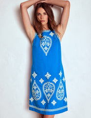 Linen Blend Shift Dress - Kingfisher Blue