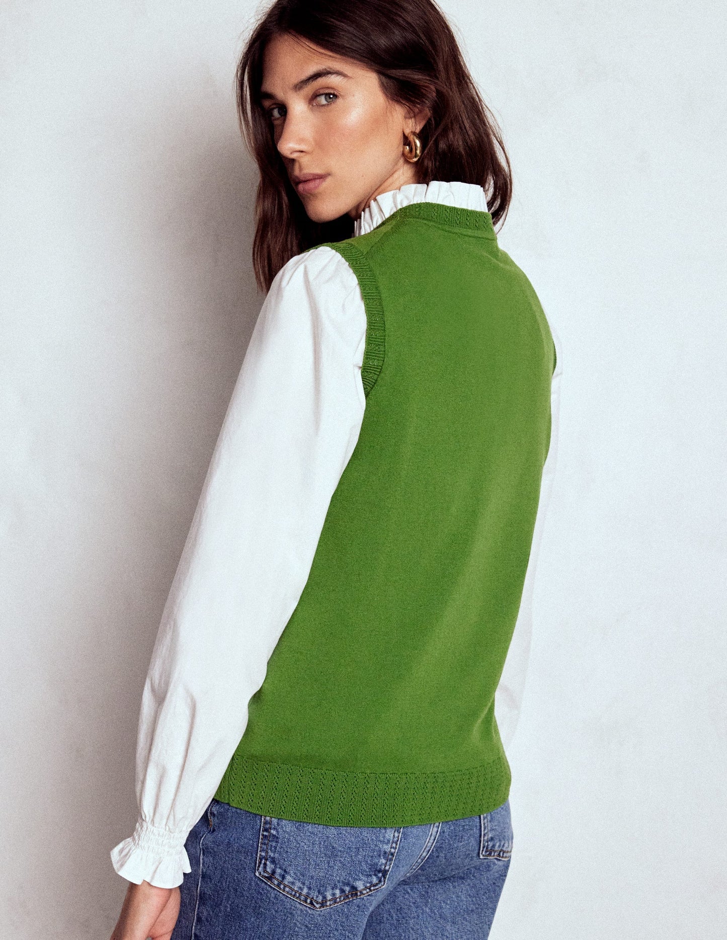Emilia Cotton Crew Neck Vest - Promenade Green