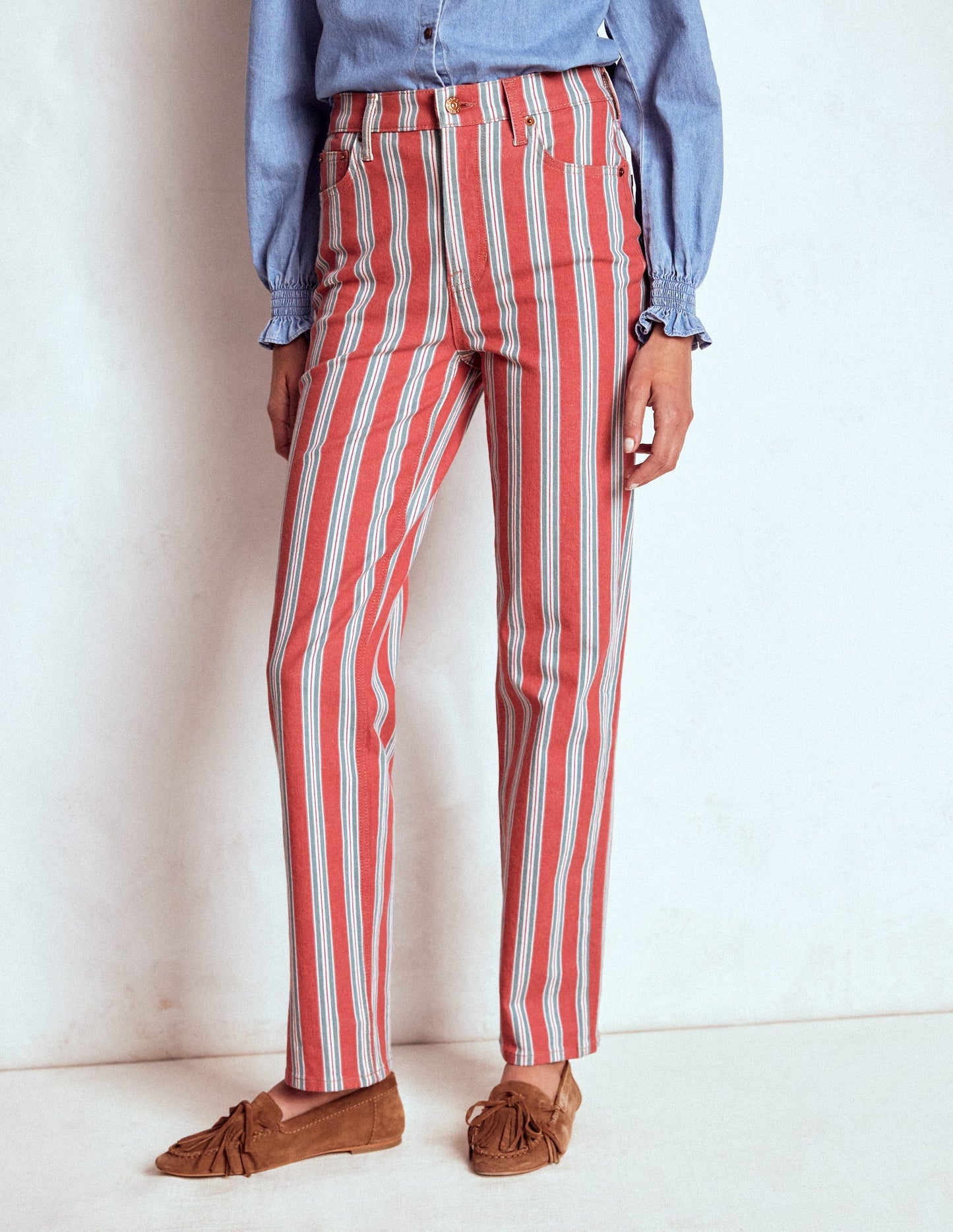 High Rise Stripe Jeans - Red, Blue and Pink Stripe