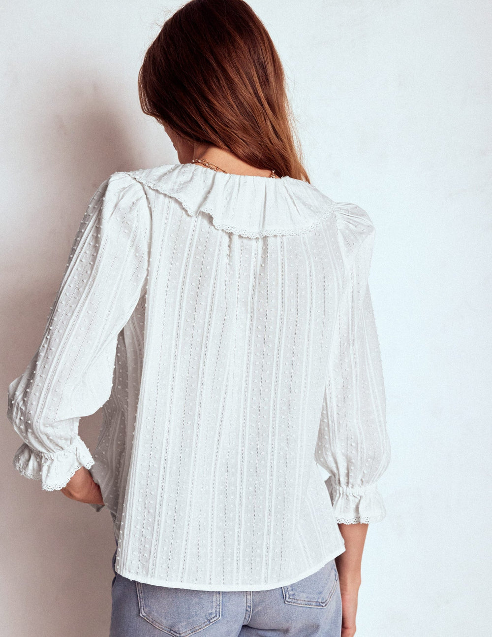 Ruffle V - Neck Blouse - White