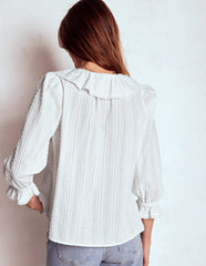 Ruffle V - Neck Blouse - White