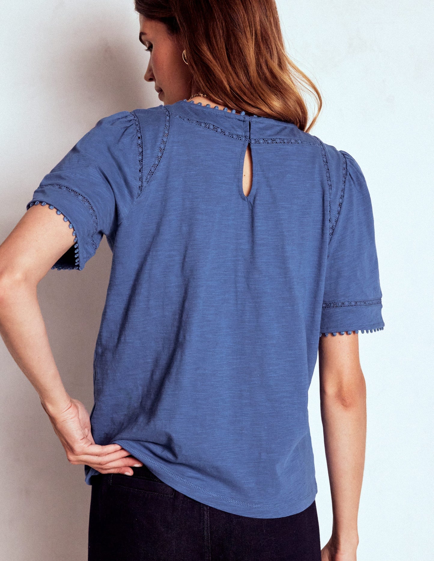 Mila Lace Trim Top - Denim Blue