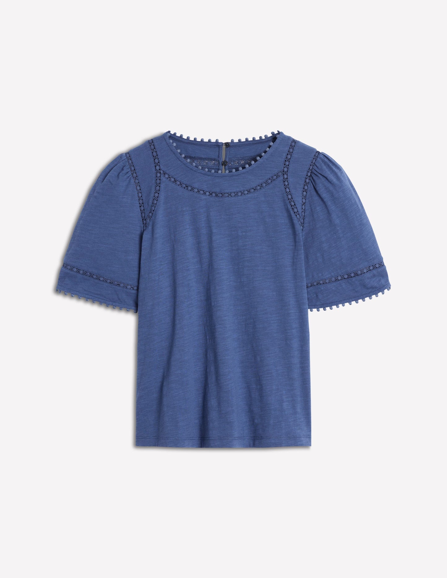 Mila Lace Trim Top - Denim Blue