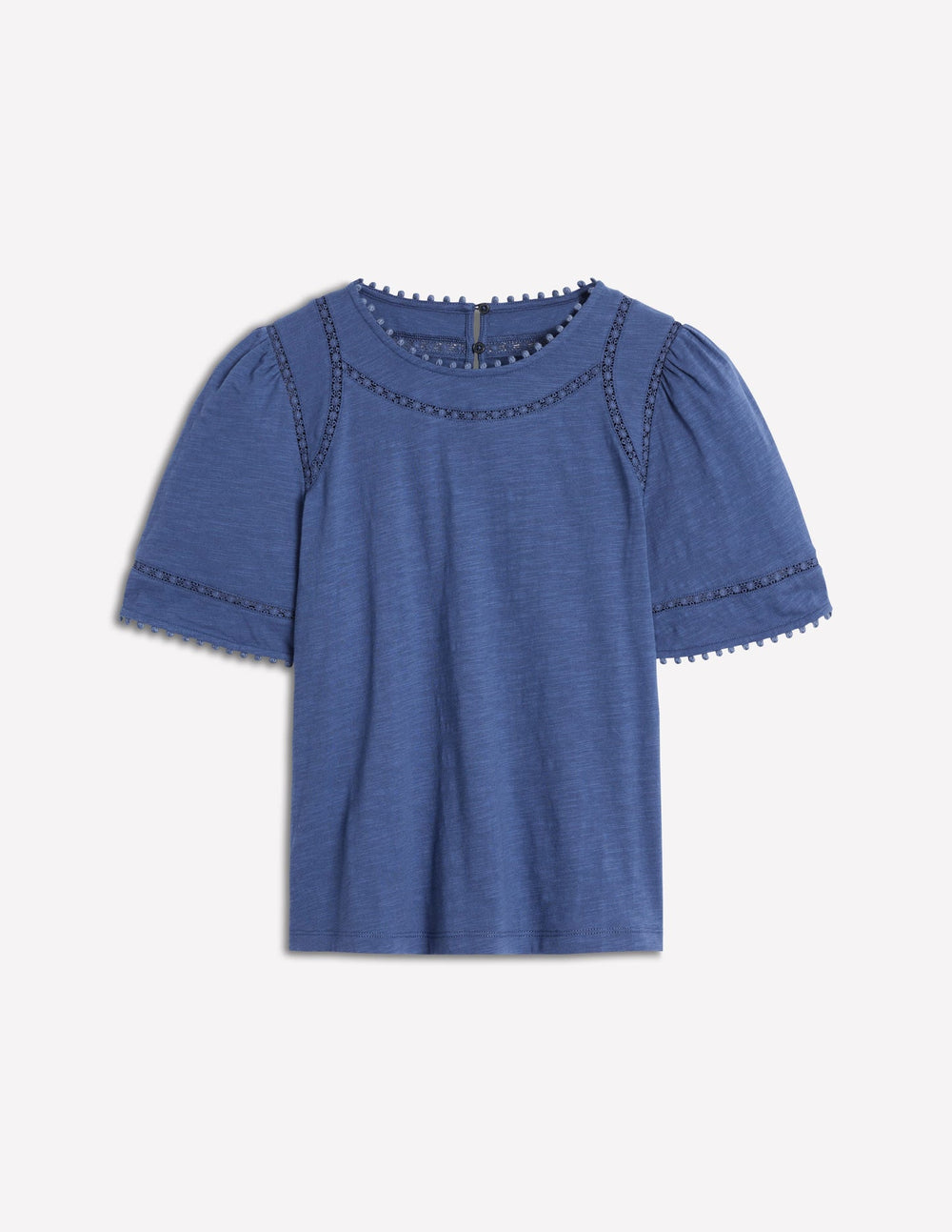 Mila Lace Trim Top - Denim Blue