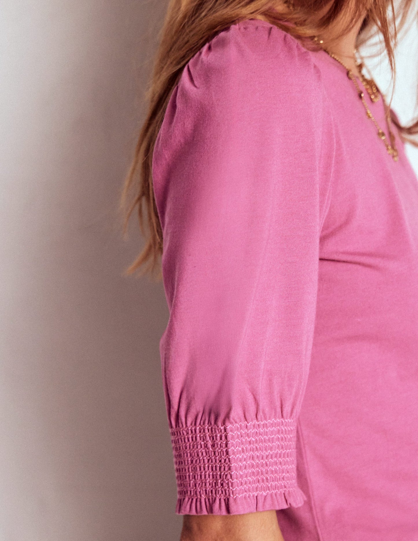 Short Sleeve Smocked Cuff Top - Purple Damson