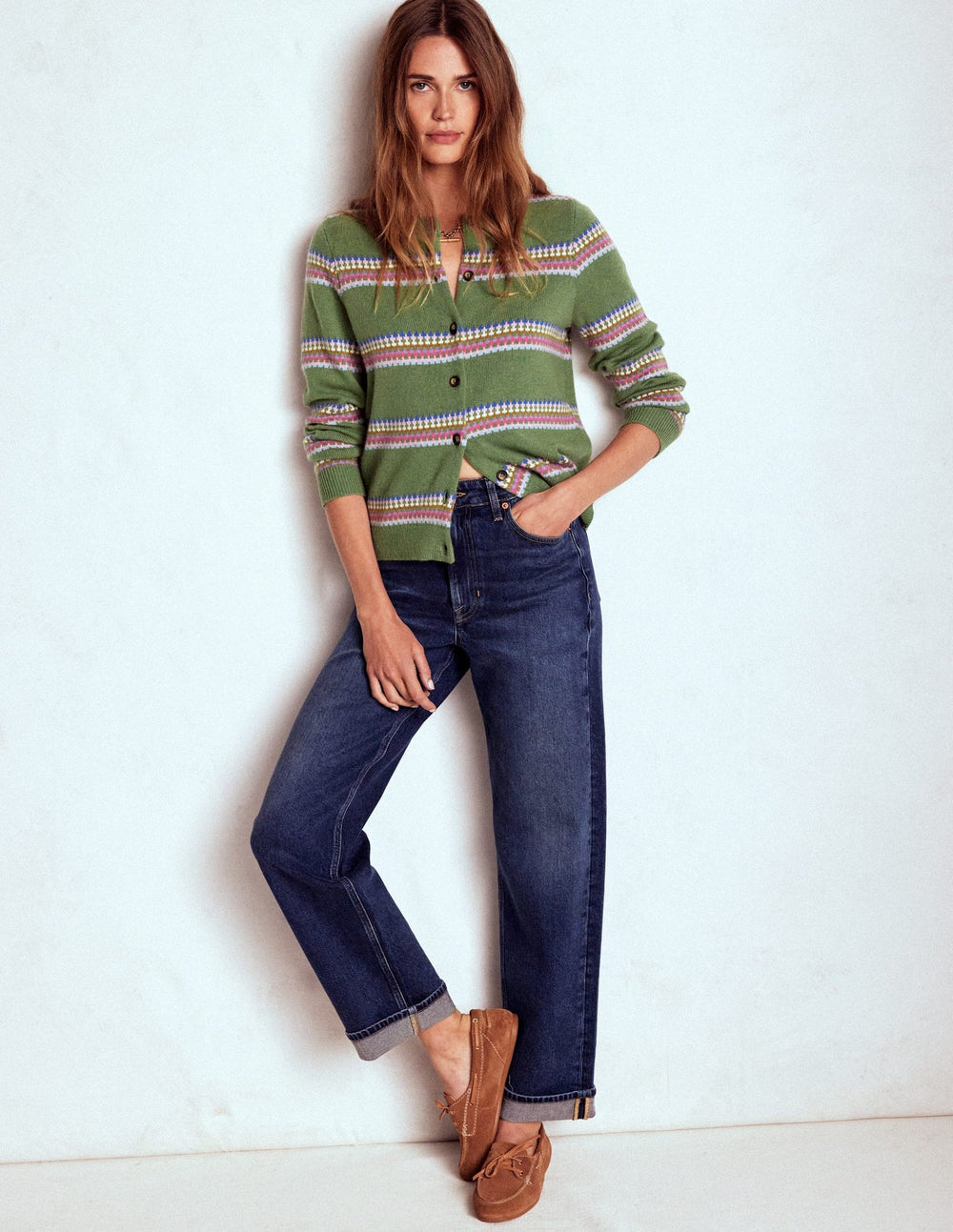 Edie Fair Isle Cardigan - Green, Diamond