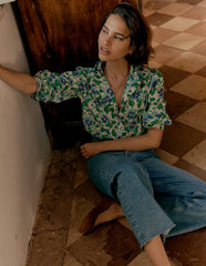 Helena Cotton Top - Rich Emerald, Ornate Vine