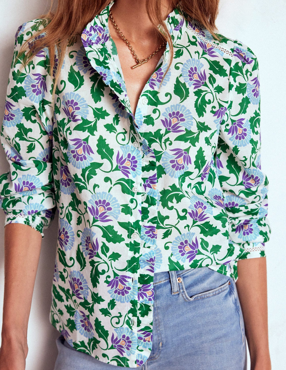 Helena Cotton Top - Rich Emerald, Ornate Vine