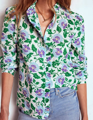 Helena Cotton Top - Rich Emerald, Ornate Vine