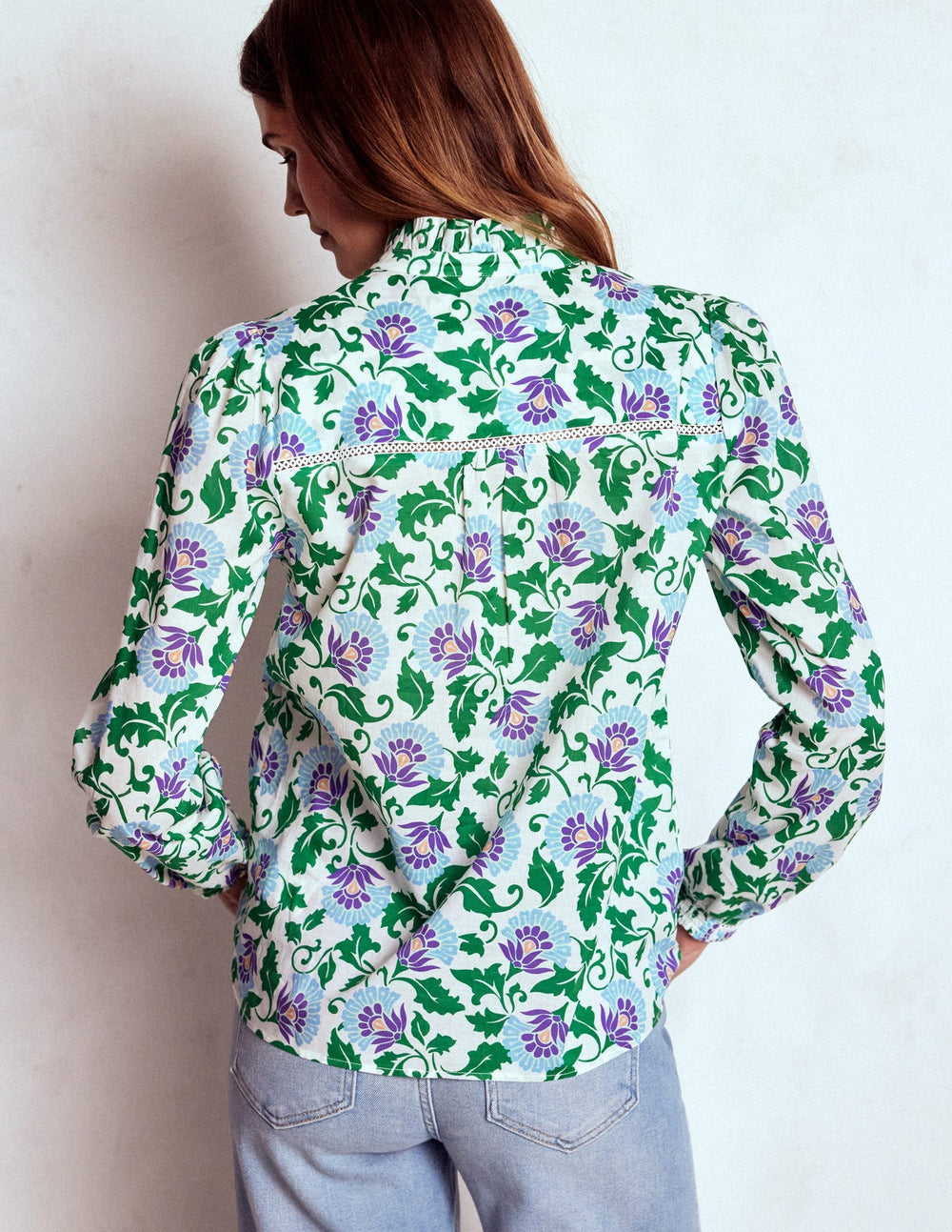Helena Cotton Top - Rich Emerald, Ornate Vine