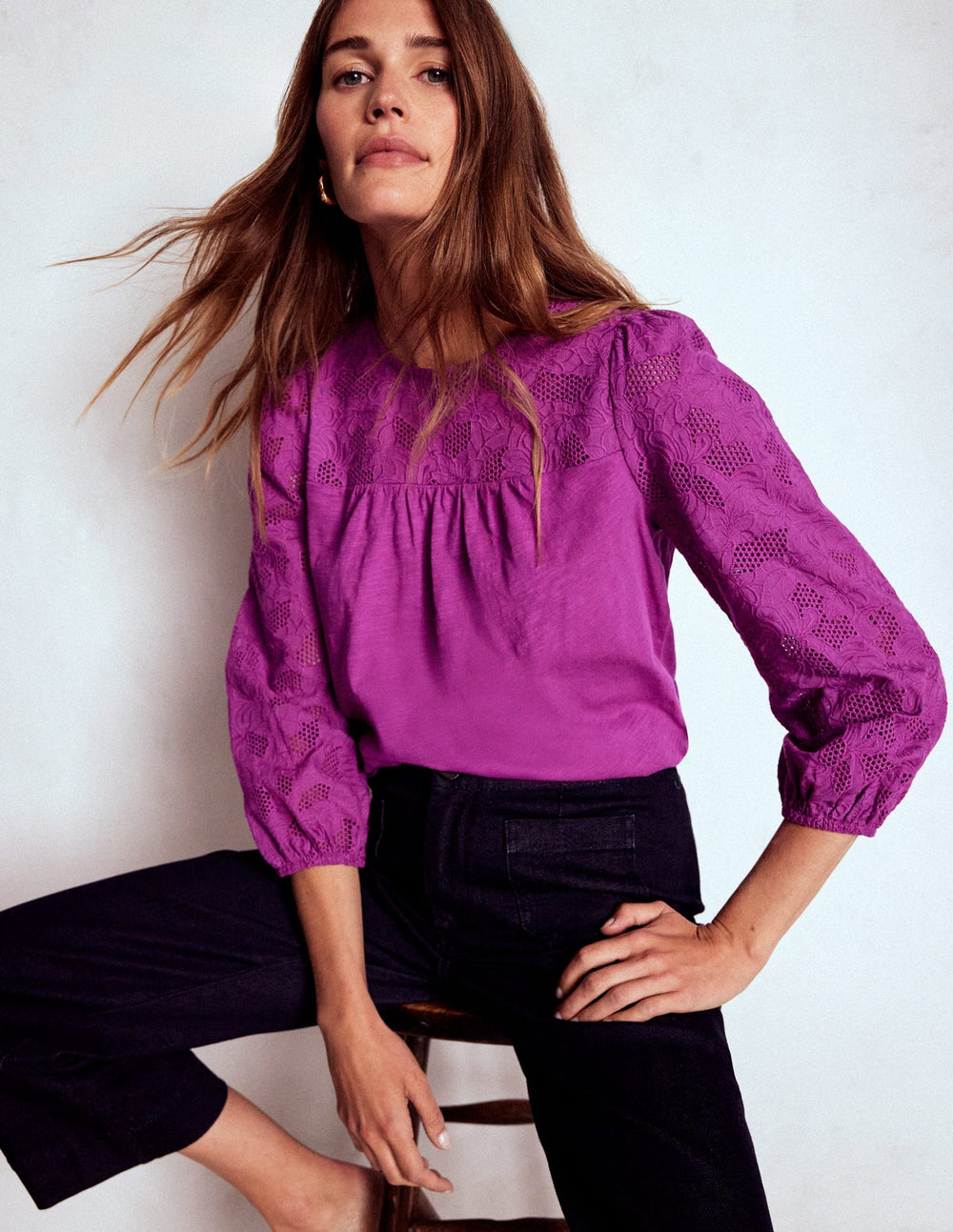 May Broderie Top - Regal Purple