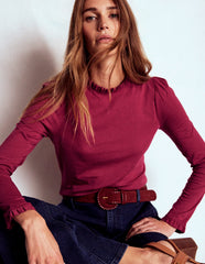Supersoft Frill Detail Top - Burgundy Red