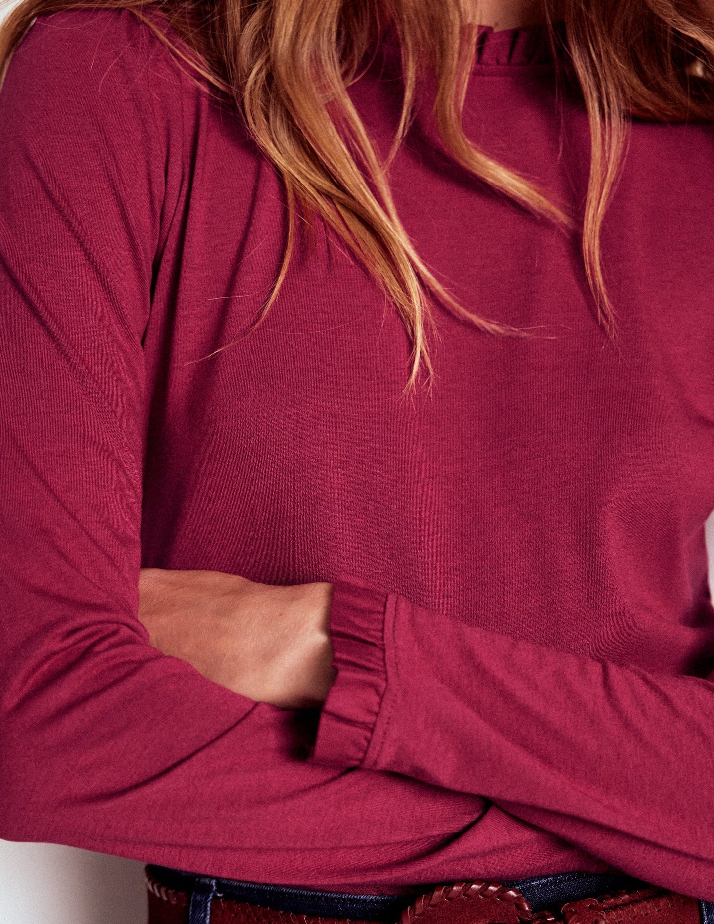 Supersoft Frill Detail Top - Burgundy Red