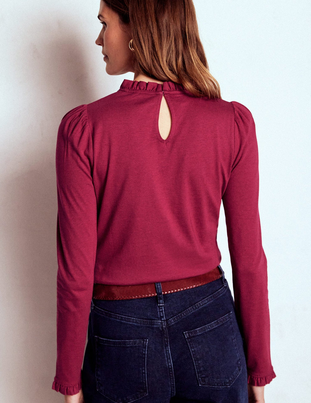 Supersoft Frill Detail Top - Burgundy Red