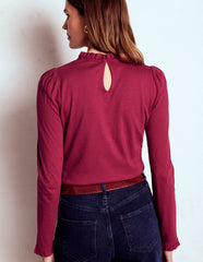 Supersoft Frill Detail Top - Burgundy Red