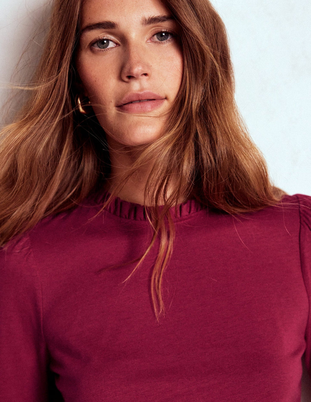 Supersoft Frill Detail Top - Burgundy Red