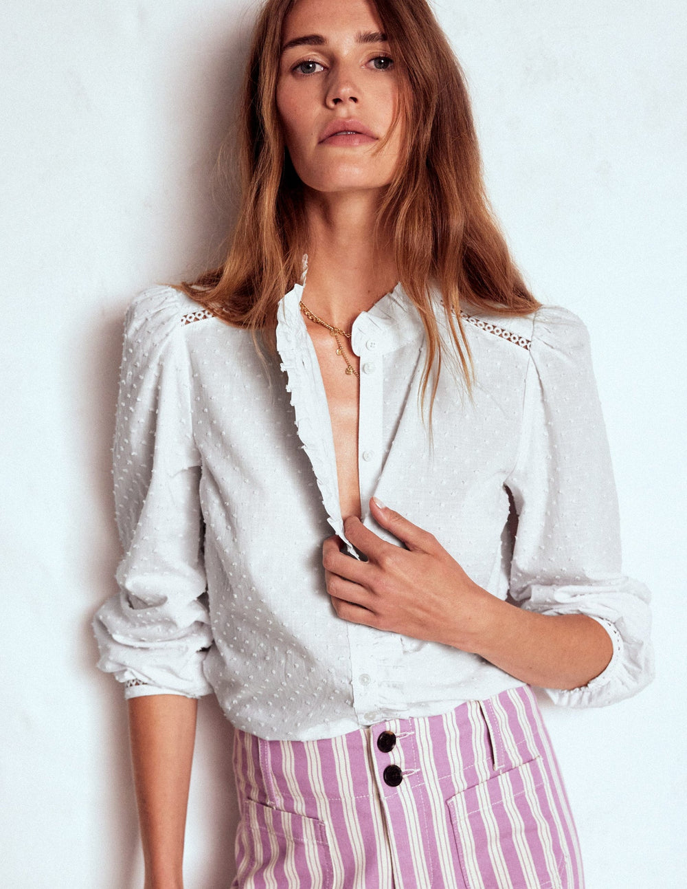 Helena Cotton Dobby Top - White