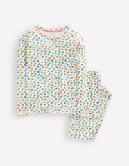 Snug Henley Pajamas - Soft Ivory Spring Ditsy