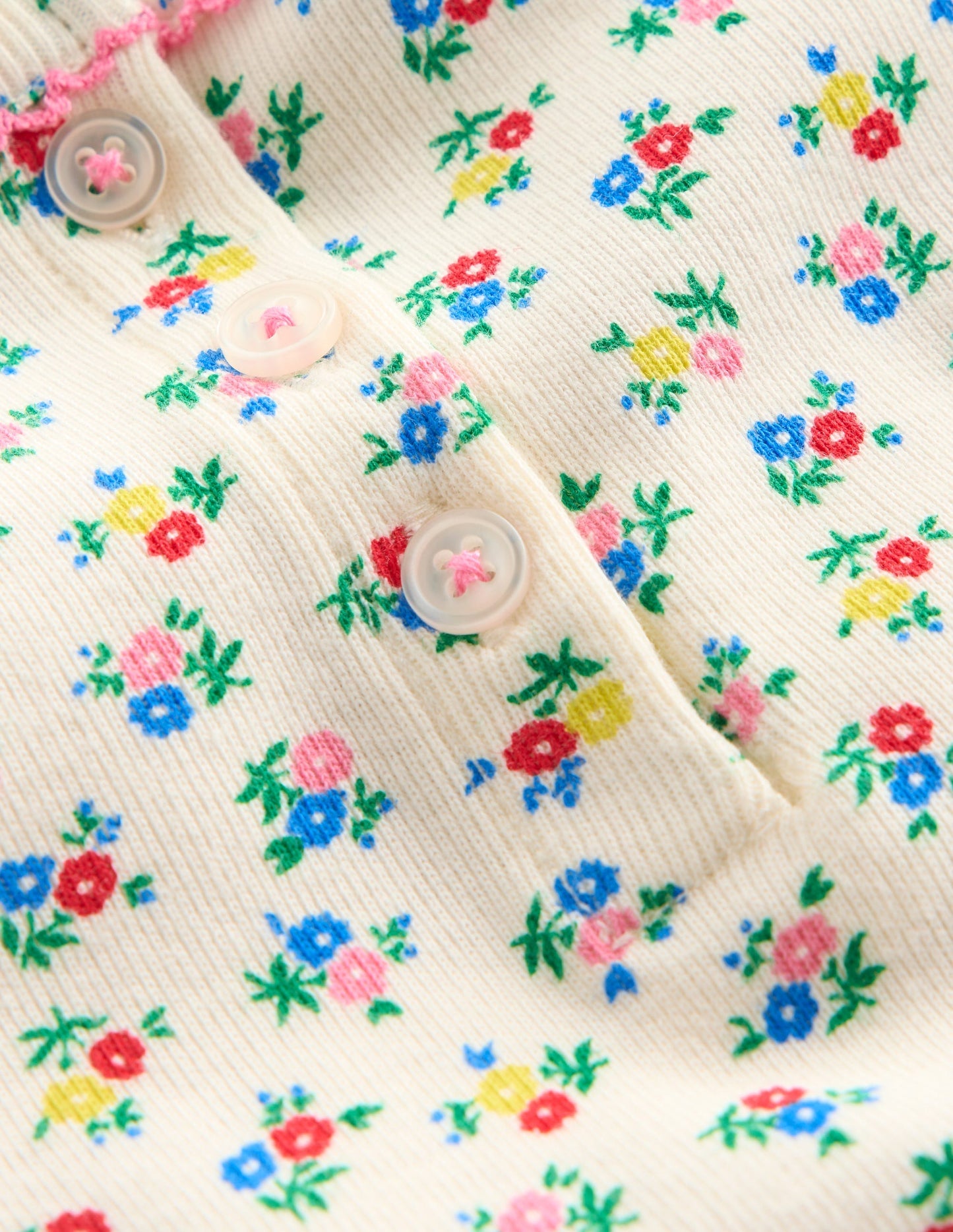 Snug Henley Pajamas - Soft Ivory Spring Ditsy