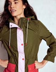 Longline Rain Mac - Khaki Colourblock