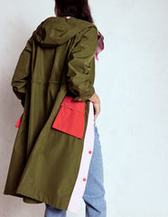 Longline Rain Mac - Khaki Colourblock