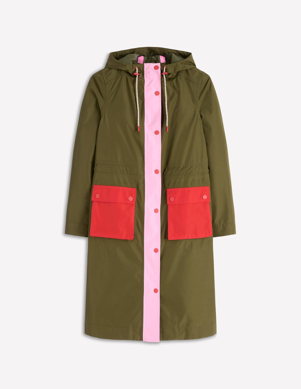 Longline Rain Mac - Khaki Colourblock