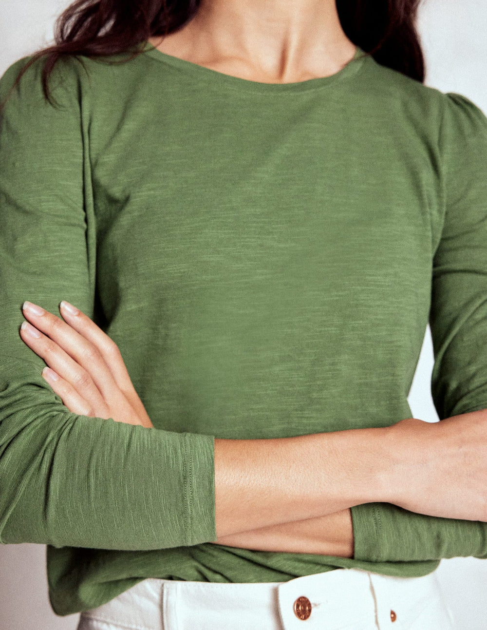 Cotton Crew Long Sleeve Top - Safari Green