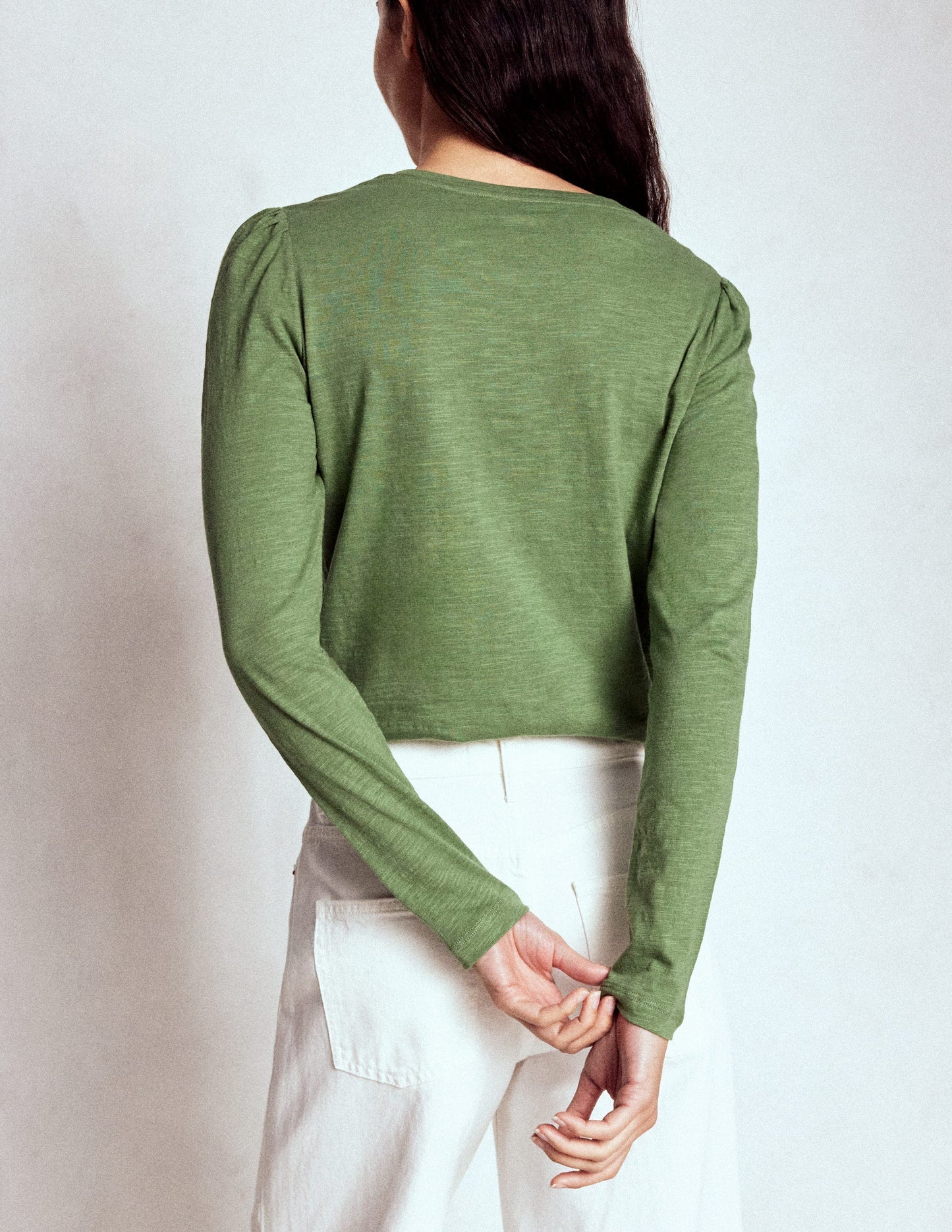 Cotton Crew Long Sleeve Top - Safari Green