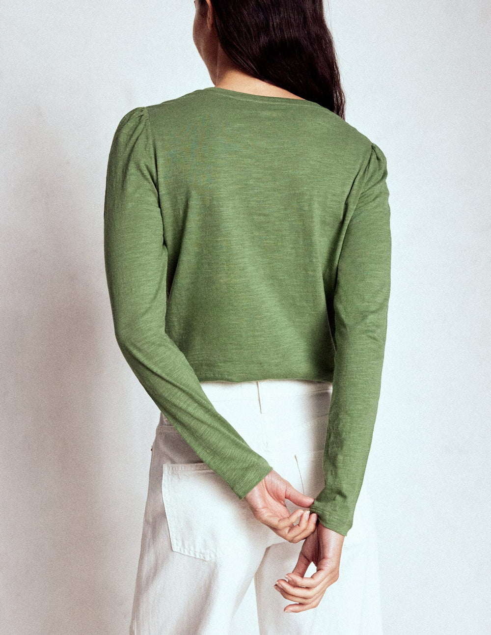 Cotton Crew Long Sleeve Top - Safari Green