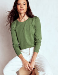 Cotton Crew Long Sleeve Top - Safari Green