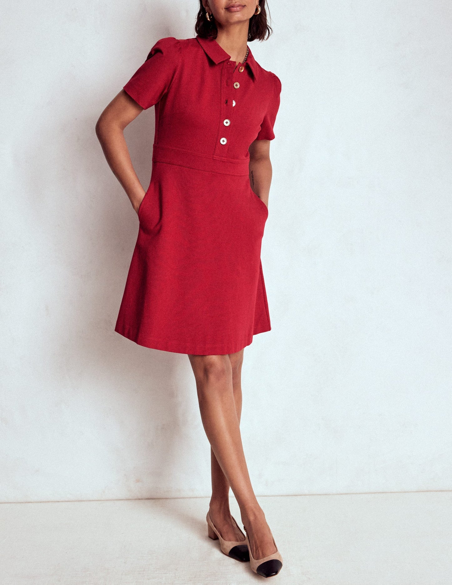 Nicolette Ponte Shirt Dress - Crimson Red