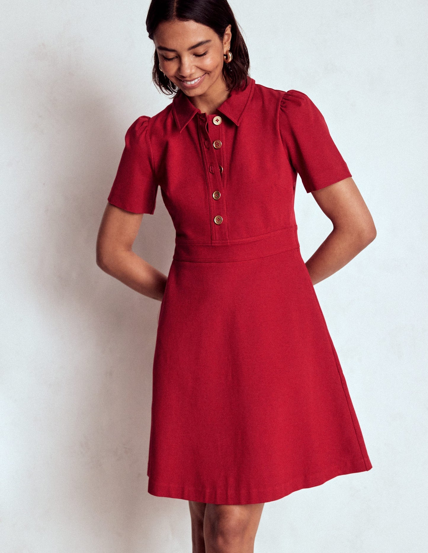 Nicolette Ponte Shirt Dress - Crimson Red