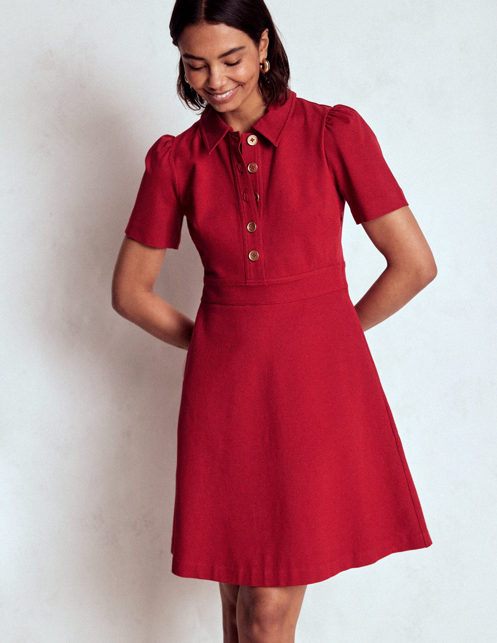Nicolette Ponte Shirt Dress - Crimson Red