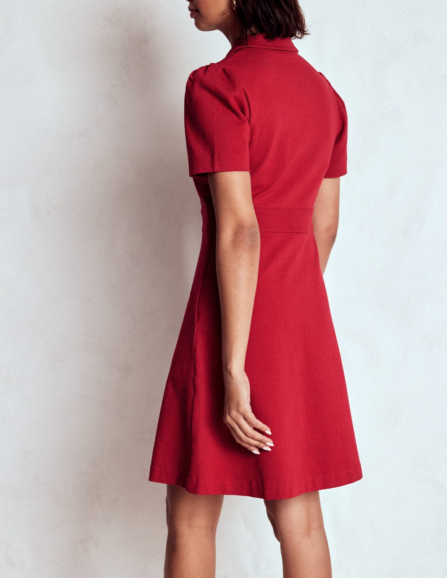 Nicolette Ponte Shirt Dress - Crimson Red