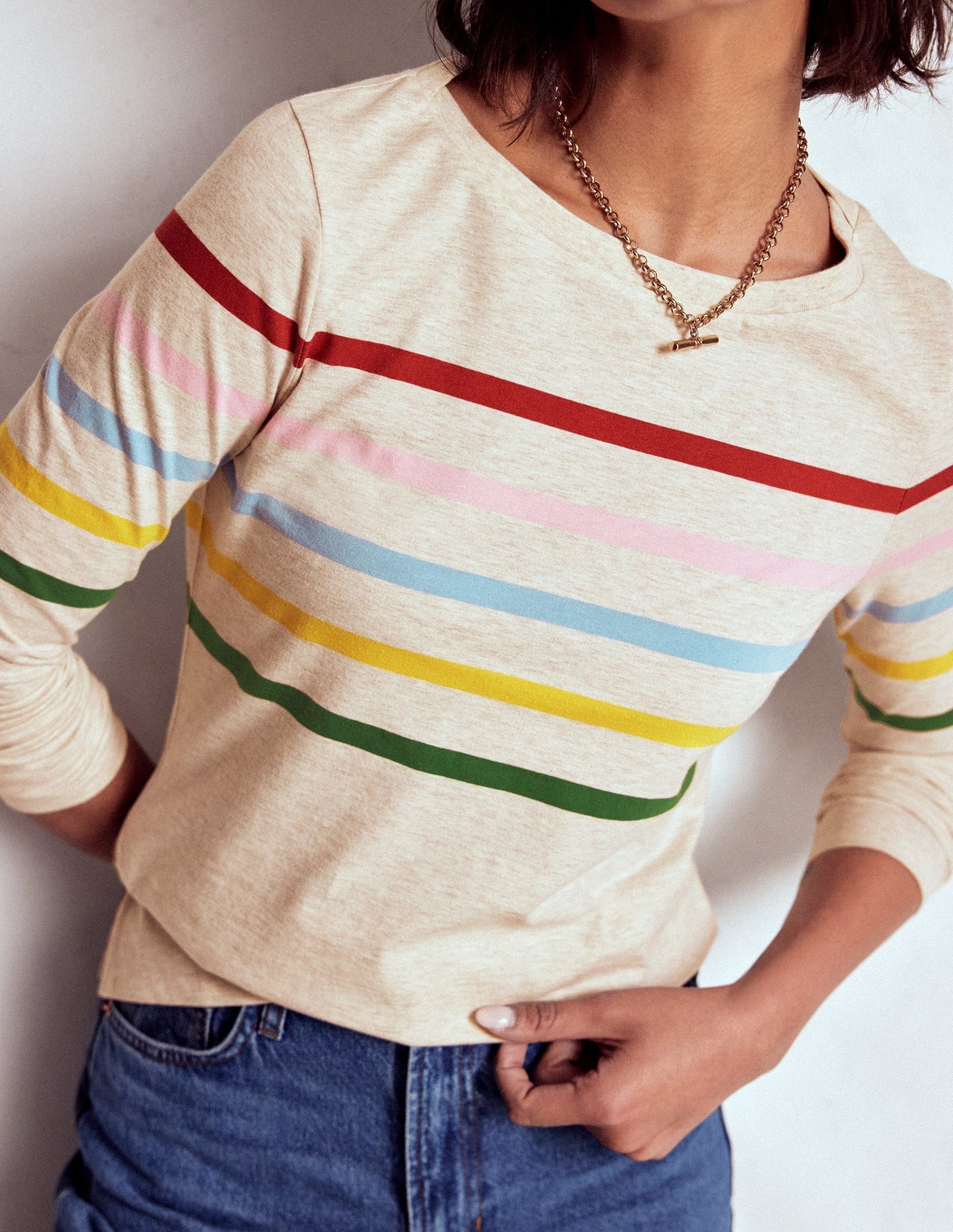 Olivia Long Sleeve Breton - Oatmeal Marl Placed Breton