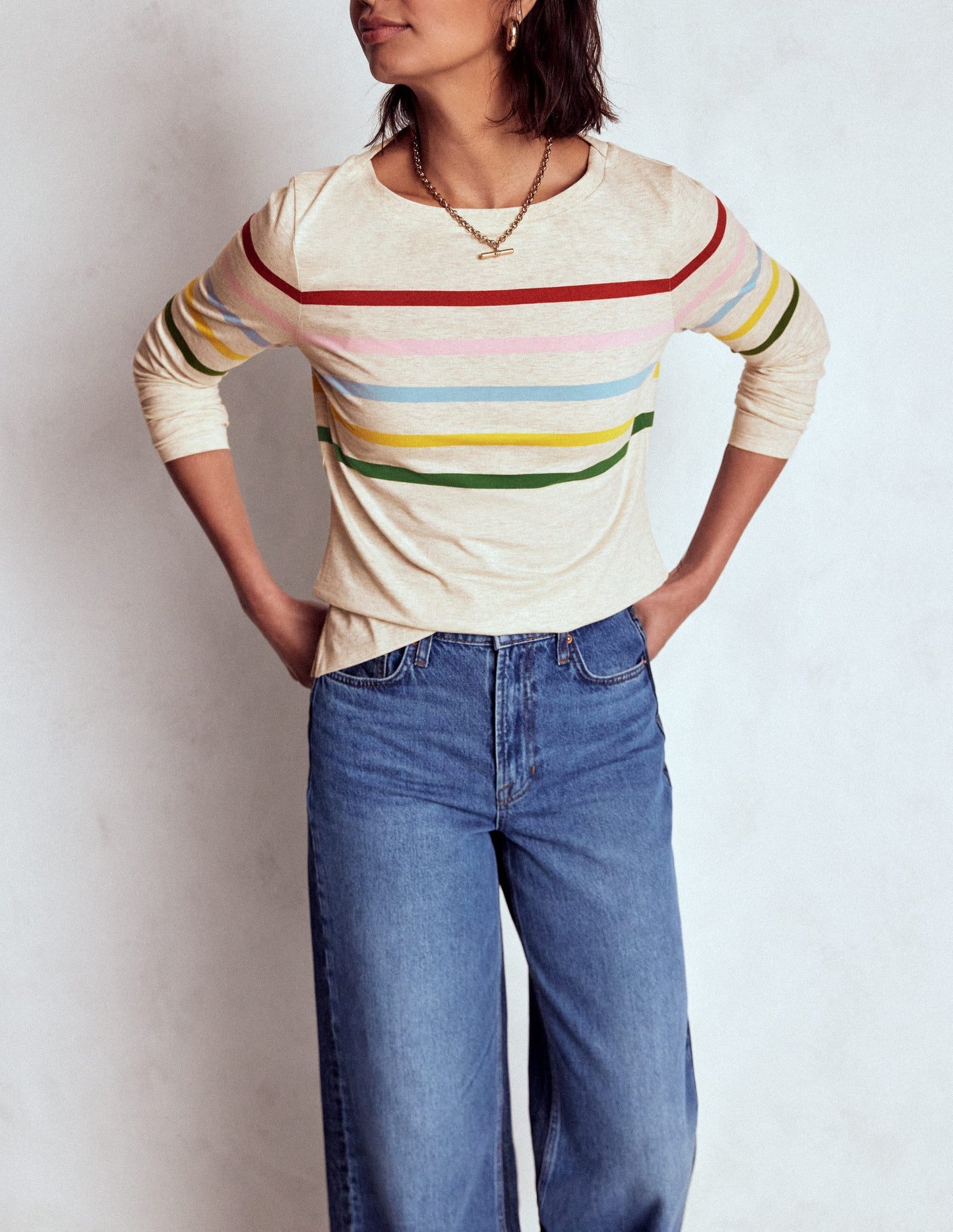 Olivia Long Sleeve Breton - Oatmeal Marl Placed Breton