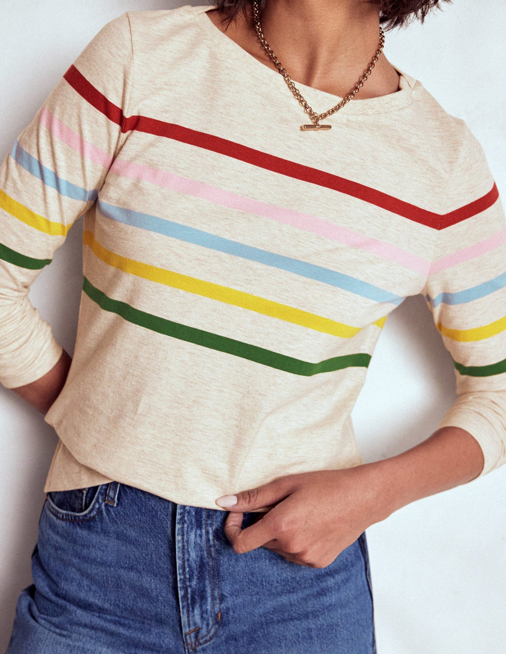 Olivia Long Sleeve Breton - Oatmeal Marl Placed Breton