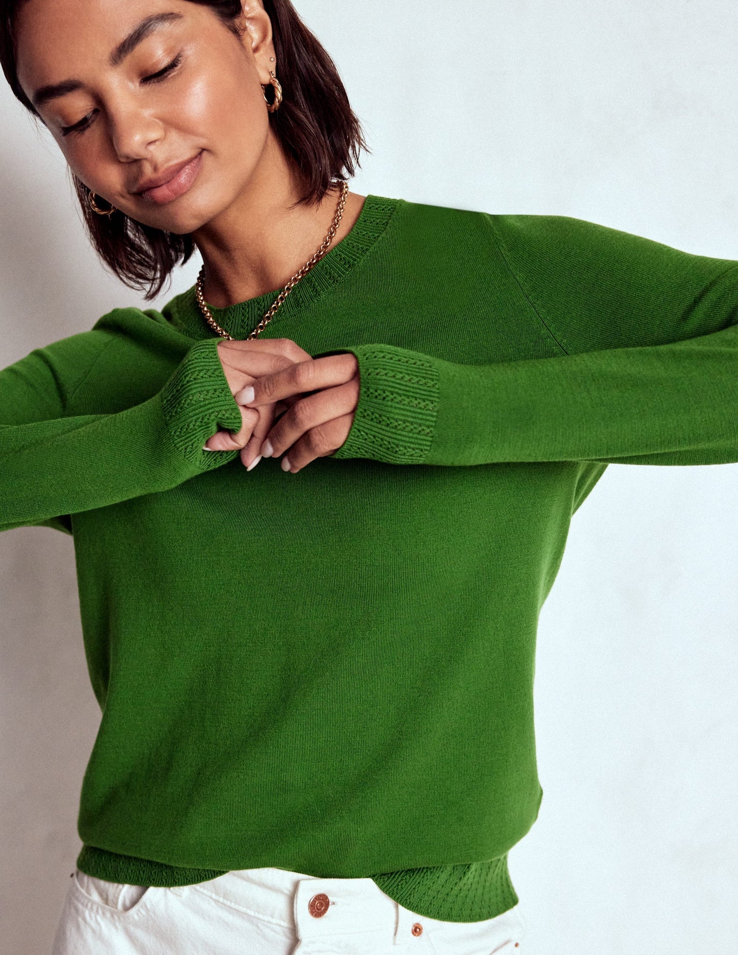 Emilia Cotton Crew Sweater - Promenade Green